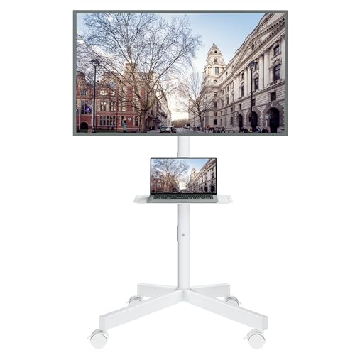 BONTEC Rolling TV Stand with Tilt,Mobile TV Stand Wheels for 23–65 Inch TVs | Portable TV Cart with Adjustable Shelf for Living Room, Bedroom, Outdoor TV Stand Holds 88 lbs, Max VESA 400x400mm, White - color: White, size: 23–65 Inch