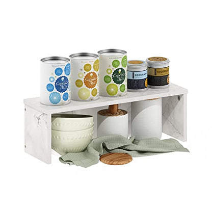 18-Inch Wide Counter Shelves, Stackable Organizer Shelf, Easy Assembly Spice Rack, Kitchen Countertop Organizer for Pantry, Kitchen, Coffee Bar, Marble White - size: 18-Inch