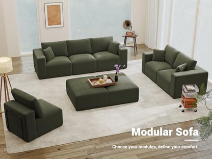 Modern Single Boneless Sofa Couches for Living Room - 39" Cloud Couch - Easy Assembly, Cozy Corduroy Convertible Full Sponge Compression Sofas for House, Apartment(Green)
