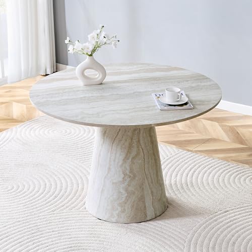 45" Round Dining Table for 4,Grey Faux Marble Dining Room Table,Modern Round Dinner Table,Small Round Dining Table with Pedestal Base,for Dining Room Kitchen - color: 45'' Grey