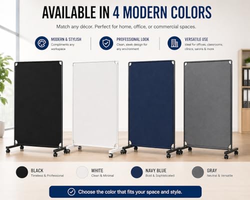 Rolling Room Divider with Wheels, Portable Privacy Screen Partition Wall, Freestanding Office Divider Panel, Non-See-Through Fabric, Locking Casters for Office Home Classroom Clinic, 50" W x 71" H - color: Black