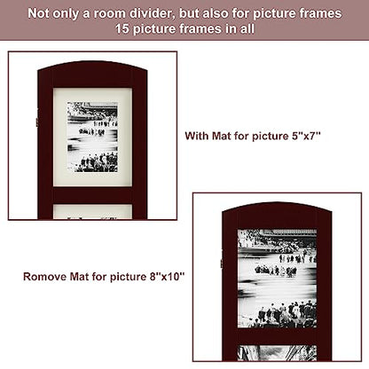 SZQINJI 3 Panel Photo Room Divider Screen, Walnut | Divider for Room Separation, for 8x10 Picture Frame Without Mat, for 5x7 Photo With Mat, Foldable, Mother Day's Gift - color: Walnut
