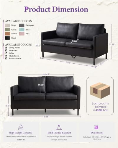 TYBOATLE Black Faux Leather Small Couch Loveseat, 2-Seater for Living Room | Love Seat, Mini Couch, Small Sofa, Modern Upholstered Design, Apartment, Dorm, Office, Bedroom, Compact Spaces - color: Black