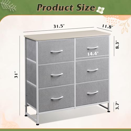 WLIVE Dresser for Bedroom with 6 Drawers, Light Grey | Closet Dresser, Metal Frame, Wooden Top, Fabric Dresser for Closet, Living Room, Hallway - color: Light Grey