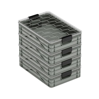 Quarter Crate 4-Pack Stackable Storage Bins, Aircraft | Polypropylene, 14 dividers included, 19.16x12.75x4.57 in, over 1000 lb stack, lids sold separately - color: Aircraft