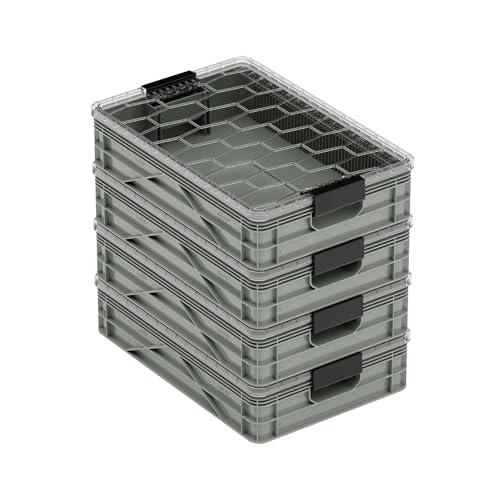 Quarter Crate 4-Pack Stackable Storage Bins, Aircraft | Polypropylene, 14 dividers included, 19.16x12.75x4.57 in, over 1000 lb stack, lids sold separately - color: Aircraft