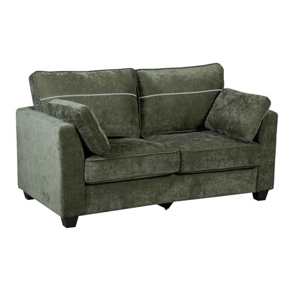 65.4" Loveseat Sofa, Chenille Love Seat with 2 Pillows, Green | Easy Assembly, Pocket Spring Cushions, Comfy Modern Small Couch for Living Room, Bedroom, Apartment, Office - color: Green, size: 65.4" Loveseat Sofa