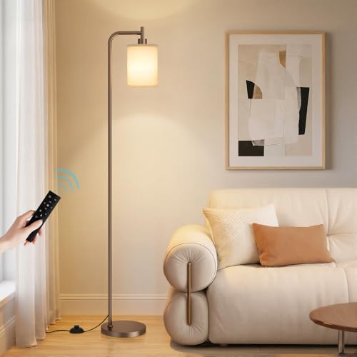 Ziisee 64" Floor Lamp for Living Room with Remote Control, Deep Beige Shade with Brown Pole, Dimmable Tall Lamps for Bedroom Office Corner, 9W LED Bulb Included - color: Brown