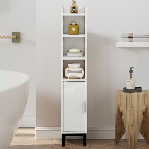 FerniTry Small Bathroom Storage Cabinet, Corner Floor Cabinet with Door and Shelves, Narrow Toilet Paper Cabinet, Bathroom Organizer with Adjustable Shelf for Small Spaces, White, 5-Tier - color: White, size: 5-Tier