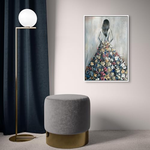 Oliver Gal Girl with Flower Thoughts Canvas Print Wall Art for Living Room, Bedroom, and Bathroom, 16" x 24", White Floater Frame - color: White Floater Frame, size: 24"L x 16"W