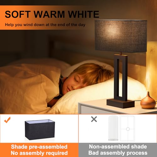 Seealle Nightstand Table Lamps for Bedrooms Set of 2 - Touch Bedside Lamp with USB C+A, 3 Way Dimmable Living Room End Tables 2, Modern Night Stand Bed Side Guest Room(Black) E. Black - color: E. Black&Black, size: Medium(19.6in)