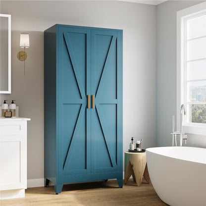 71" Tall Metal Armoire Wardrobe Closet with Removable Hanging Rod and Adjustable Shelves,Blue - color: Blue, size: 17.7"D x 31.5"W x 71"H-2