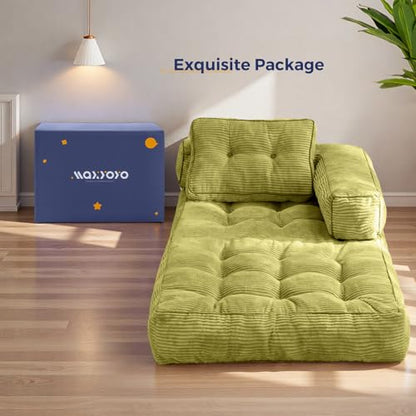 MAXYOYO Folding Sofa Bed, Convertible Chair Bed with Pillow | L-Shaped Floor Sofa with Armrest and Pillow, Foldable Portable Fold Out Comfy Chair Bed for Living Room Bedroom, Green - color: Green