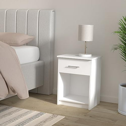 Furinno Tidur Nightstand, Solid White | Bar Handle, with Storage Shelf, Bedside Table, End Table, Side Table, for Bedroom, Closet, Dorm - color: Solid White, style: 1-Pack Handle