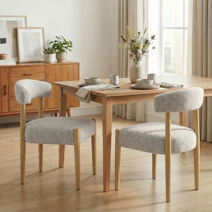 VKNOW Wooden Dining Chairs Set of 6 with Rubberwood Legs, Curved Backrest | Modern Upholstered Dining Chairs with Thickened Cushion, Soft Chenille Fabric, for Dining Room/Kitchen, Heathered Off-White - color: Heathered Off-white, size: Set of 6