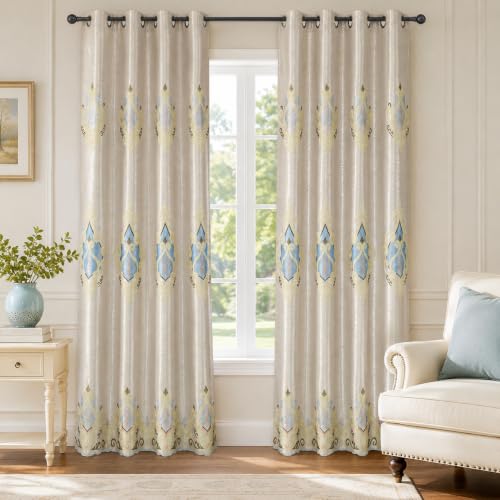 Embroidered Curtains 106 inches Long Grommet Window Treatment Voile Panel Drape for Living Room Bedroom and Dining Room, Two Panels, W60 x L106 inch - color: C1, size: 60"W x 106"L (Pack of 2)