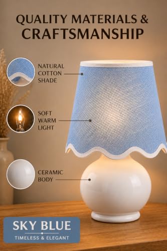Benton Ceramic Table Lamp with Fabric Shade – 13" Bedside Accent Lamp for Bedroom, Living Room & Nightstand (Sky Blue) - color: Sky Blue