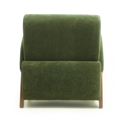 33" Velvet Fabric Modern Comfort Lazy Cloud Chair, Upholstered Deep Seat Single Sofa with Birch Legs, Fashion Lounge Chair with Slim Design for Living Room, Dark Green - color: Dark Green