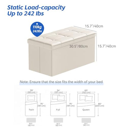 BRIAN & DANY 30 Inches Storage Ottoman Bench, Faux Leather Ottoman with Storage, Folding Bench Shoe, Foot Rest Stool, for Living Room, Beige - color: Leather-beige
