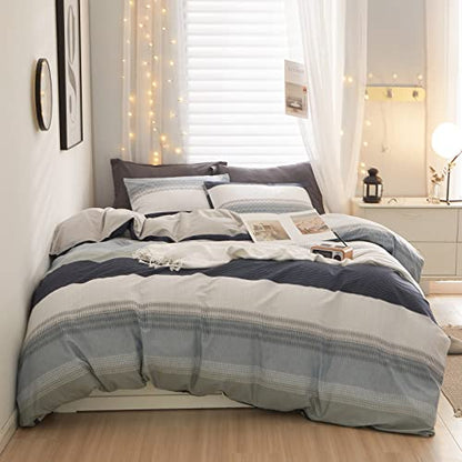 LifeTB 100% Cotton Boy Stripe Duvet Cover Twin White Blue Gray Stripe Comforter Cover Modern Soft Geometric Stripe Bedding Set Simple Style Men Adults Duvet Quilt Cover with 2 Pillowcases - color: A3# Modern Stripe, size: Twin(68"x86")