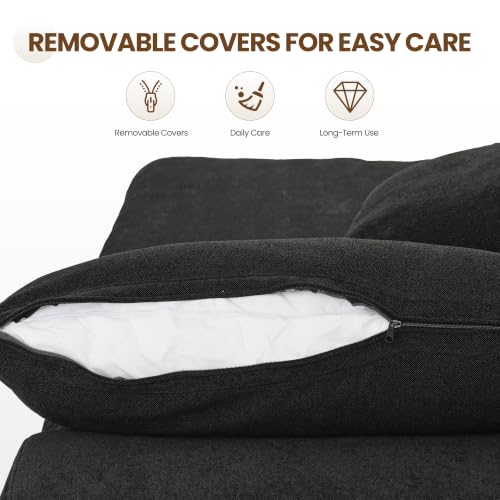 79" Cloud Modular Sofa, Convertible Modular Loveseat Couch, Cotton Linen Fabric Sofa for Living Room, Apartment and Bedroom, Removable Covers, 2 Pillows, Black - color: Black, size: 2-Seater
