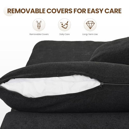 79" Cloud Modular Sofa, Convertible Modular Loveseat Couch, Cotton Linen Fabric Sofa for Living Room, Apartment and Bedroom, Removable Covers, 2 Pillows, Black - color: Black, size: 2-Seater