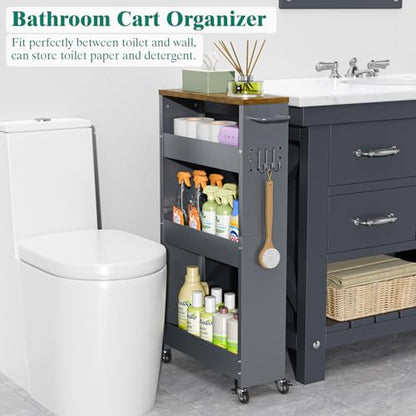 XYZLVSI Slim Storage Cart, Narrow Kitchen Rolling Cart for Small Spaces | 5.9" W skinny storage cart, 12.4" bottom metal utility cart with 360° swivel wheels for bathroom/laundry, slim shelf, Gray - size: 5.9IN-Gray