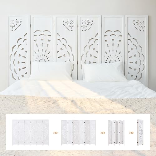 66.9Inch Wooden Room Partition - 6 Panels Boho-Styled Space Room Divider for Home/Office, Headboard & Yoga/Photo/Video Call Backdrop (White) - color: White, size: 6 Panels