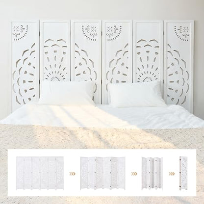 66.9Inch Wooden Room Partition - 6 Panels Boho-Styled Space Room Divider for Home/Office, Headboard & Yoga/Photo/Video Call Backdrop (White) - color: White, size: 6 Panels