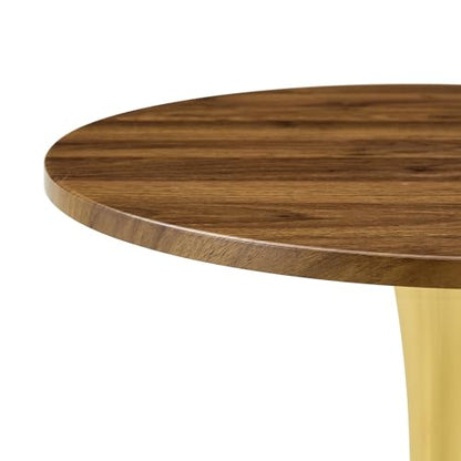 23.6" Round Dining Table, Mid-Century Modern Tulip Table with Thickened Tabletop & Metal Pedestal, Circle Bistro Table for Kitchen, Small Places, Apartments, Cafe - color: Walnut Gold, size: 23.6" dining table