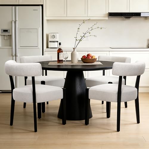 RNKSFX Modern Dining Chairs Set of 2, Upholstered Kitchen & Dining Room Chairs, Mid Century Modern Wooden Dining Chairs Oversized Sturdy Fabric Rounded Chairs Curved Back, Black and Beige - color: Black + Beige
