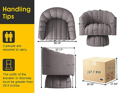 Dewhut Swivel Accent Chair, Barrel Accent Chair, Velvet, Gray | Velvet Upholstered Round Arm Chair with 360° Swivel Base, Mid Century Modern Living Room Chair, Easy Setup - color: Grey