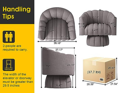 Dewhut Swivel Accent Chair, Barrel Accent Chair, Velvet, Gray | Velvet Upholstered Round Arm Chair with 360° Swivel Base, Mid Century Modern Living Room Chair, Easy Setup - color: Grey