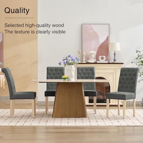 adochr Linen Dining Chairs Set of 6, Armless Parsons Chairs,Dark Grey | Wooden Legs & Tufted Buttons, Upholstered Dining Room Chair for Kitchen/Dining Room/Living Room - color: Dark Grey, size: 6PCS
