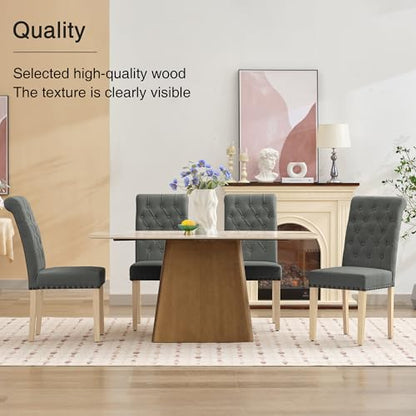adochr Linen Dining Chairs Set of 6, Armless Parsons Chairs,Dark Grey | Wooden Legs & Tufted Buttons, Upholstered Dining Room Chair for Kitchen/Dining Room/Living Room - color: Dark Grey, size: 6PCS