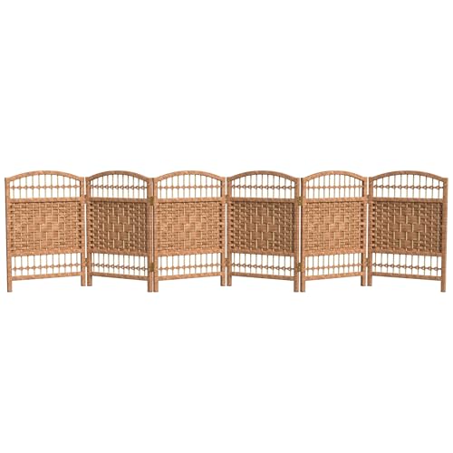 Red Lantern 2 ft. Short Fiber Weave Folding Screen - Natural - 6 Panels - color: Natural, size: 6 Panel