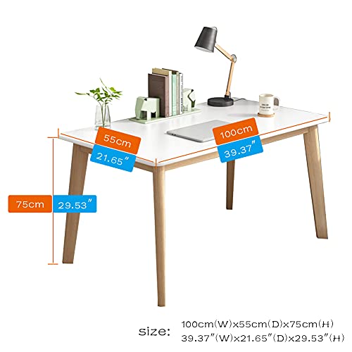 IOTXY Simple Wooden Writing Desk - Modern Minimalist Style PC Laptop Computer Workbench with Solid Wood Legs, 39" W Home Office Work Table for TV Stand Music Video Live Broadcast Workstation, White | Nordic Minimalist Style, MDF Tabletop, Solid Wood Legs,