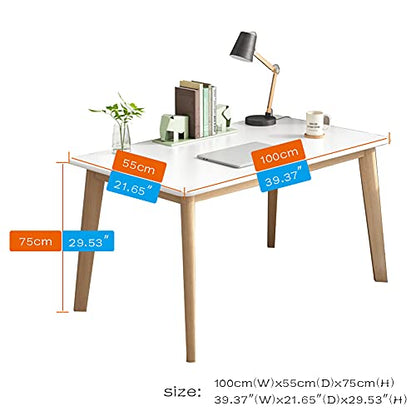 IOTXY Simple Wooden Writing Desk - Modern Minimalist Style PC Laptop Computer Workbench with Solid Wood Legs, 39" W Home Office Work Table for TV Stand Music Video Live Broadcast Workstation, White | Nordic Minimalist Style, MDF Tabletop, Solid Wood Legs,