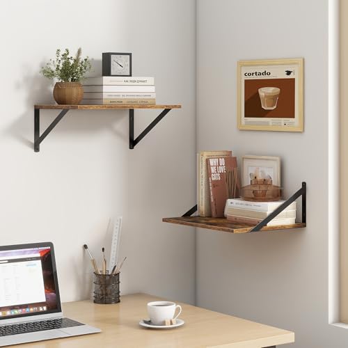 Deep Floating Shelves for Wall, 12 Inch Deep Floating Shelves Set of 2, 16"W x 12"D Wall Shelf, Wide Display Ledges Shelves for Bedroom, Bathroom, 12 Deep Bookshelf Wall Mounted - Rustic Brown - color: Rustic Brown, size: 16"W x12"D