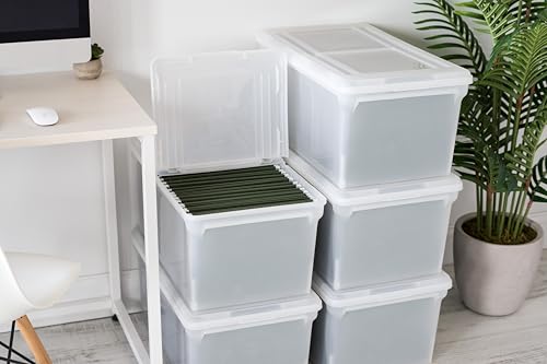 IRIS USA 5-Pack 44 Qt. Letter File Box with Hinged Lid, Clear | Organize lesson plans, classroom files and teaching materials with secure storage for teachers, schools and educators - style: Wing Lid - 5 Pack