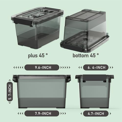 6 Pack Clear Black Plastic Storage Bins with Lids and Handles, Stackable Organizer Small Latch Boxes, Storage Containers for Organizing (4 Quart)
