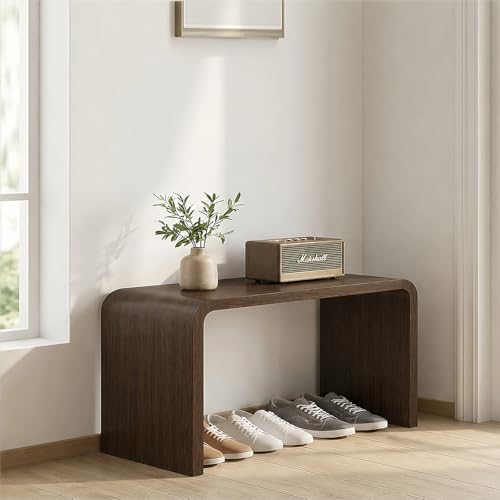 CHSSIH C Shaped End Table for Couch - Wooden Sofa Side Table, Slide Under Couch Table for Living Room, Bedroom, Laptop, Coffee, Small Space Narrow Furniture (Dark Walnut) - color: Dark Walnut