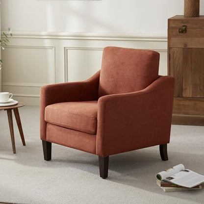 VKNOW Accent Chairs, Living Room Chairs with Wood Legs, Orange | Mid Century Armchair, Flexible Cushion, No Tool Assembly, Removable Cushion, Upholstered Single Sofa For Living Room, Bedroom - color: Orange