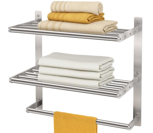 Bethom Bathroom Towel Rack with Bars, 16 Inch Towel Shelf, Brushed Nickel | 3-Tier Hotel Towel Racks for Bathroom Wall Mounted, Bath Towels Storage, Stainless Steel - color: Brushed-nickel, size: 16IN (1 Bar)