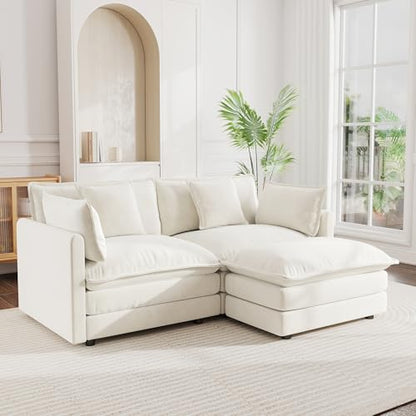 Modular Sectional Sofa, 76.4 Inch L Shaped Couch Set for Living Room, Loveseat Comfy Cloud Couches with Movable Ottoman, DIY Combination, Chenille, Beige - color: Beige, size: 76.4 Inch- L