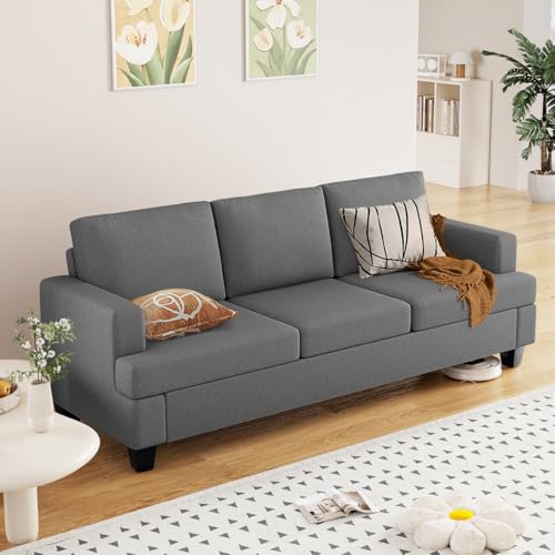 Furnimart 85 inch Grey 3 Seater Couches, Modern Cozy Deep Seat Sofa, Comfy Fluffy Couch for Living Room, Small Couches for Small Space, with Removable Sofa Cover, Dark Grey - color: Dark Grey, size: 3 Seater Sofa 85"