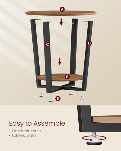 VASAGLE Round Side End Table, 2-Tier Accent Nightstand with Storage Shelf | Easy Assembly, Bedside Table Small Spaces, Living Room, Bedroom, Honey Brown and Ink Black, BARNET Collection ULET057KB01S - color: Honey Brown + Ink Black, size: 19.7"Dia. x 22.4