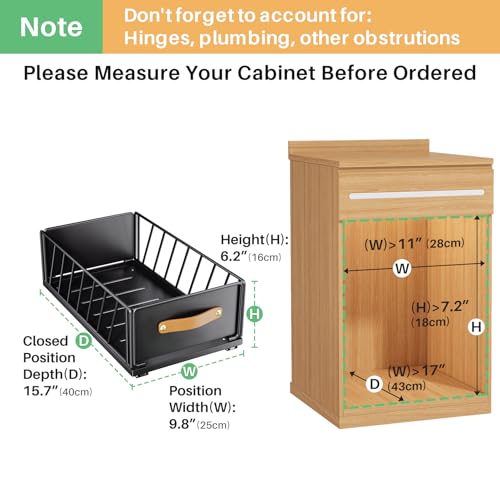 Pull out Cabinet Organizer,Heavy Duty Slide out Pantry Shelves Drawer Storage with Adhesive Nano Film,Sliding Mesh Cabinet Basket with Handle for Kitchen, Bathroom, Home, 9.8"W X 15.7"D X 6.2"H,Black - color: Black, size: 9.8"Wide-15.7"Deep (1Pack)