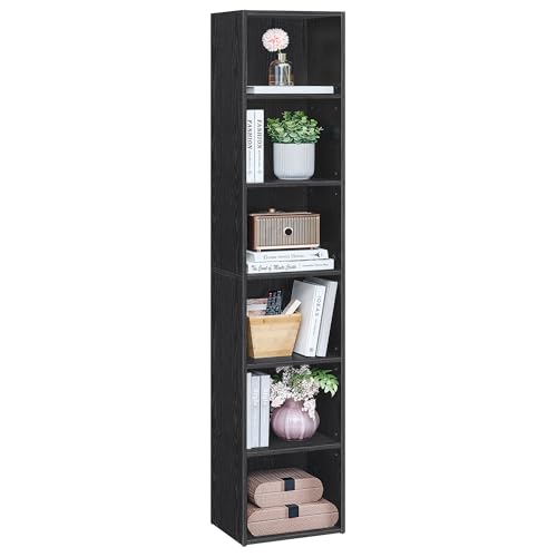 VASAGLE CUSTOS Collection - Bookshelf, 6-Tier Bookcase, Book Shelf, Open Storage Shelf, 9.4 x 11.9 x 63.3 Inches, for Living Room, Home Office, Dinning Room, Ebony Black ULBC411B01 - color: Ebony Black, size: 6 Tiers (11.9"W)