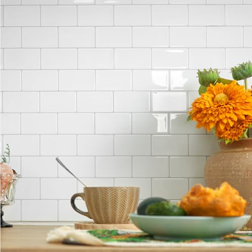 STICKGOO Subway Tile Peel and Stick Backsplash, Thicker Design 12" x 12" Stick on Backsplash Tiles for Kitchen, Bathroom, Wall Tile (10 Sheets, Bright Glossy White) - color: Bright Glossy White
